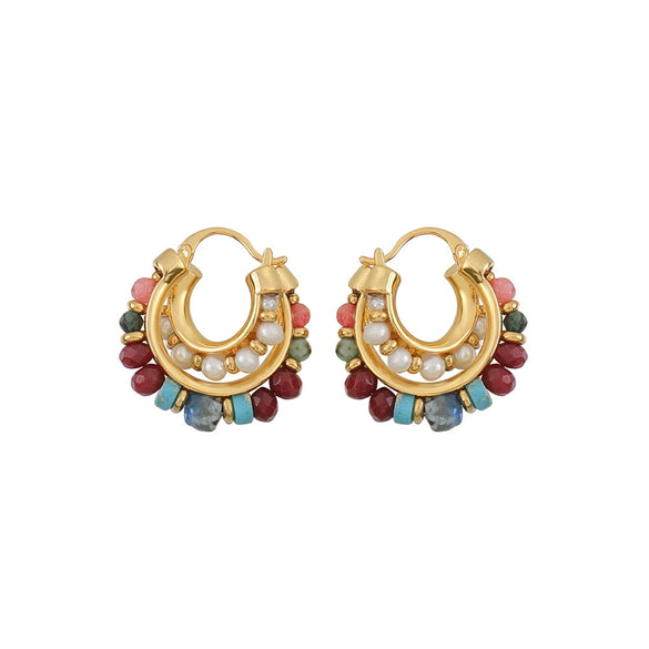 Wholesale Earrings 925 Silver Needle Geometric C Shaped Beaded Pearl Electroplated For Women