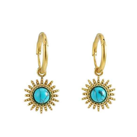 Wholesale Earrings Stainless Steel Blue Turquoise Geometric Simple Retro Design Set With Precious Stones