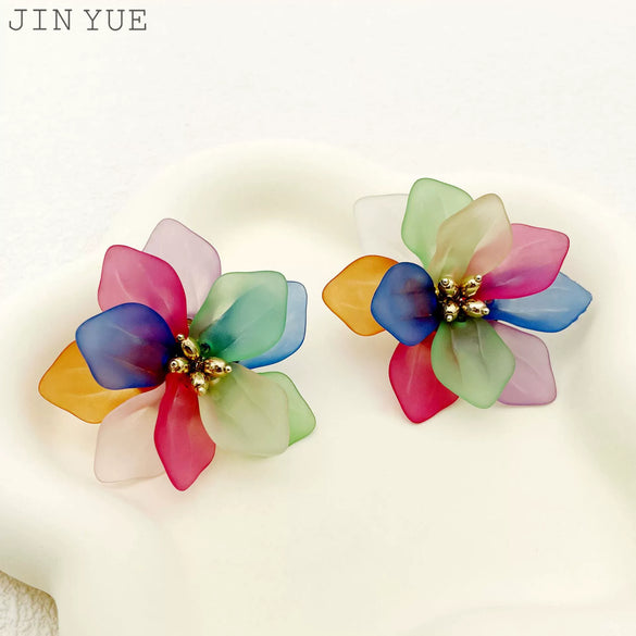 Wholesale Earrings Stainless Steel Colorful Acrylic Petal Exaggerated French Retro Style Electroplating