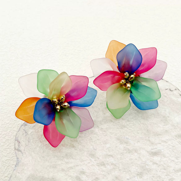 Wholesale Earrings Stainless Steel Colorful Acrylic Petal Exaggerated French Retro Style Electroplating