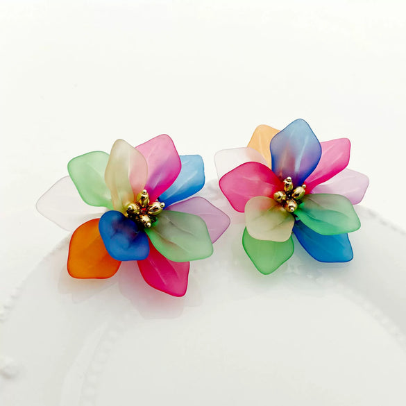 Wholesale Earrings Stainless Steel Colorful Acrylic Petal Exaggerated French Retro Style Electroplating
