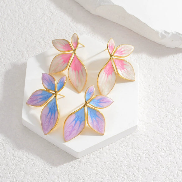Wholesale Earrings Stainless Steel Dripping Oil Flowers Style For Ladies