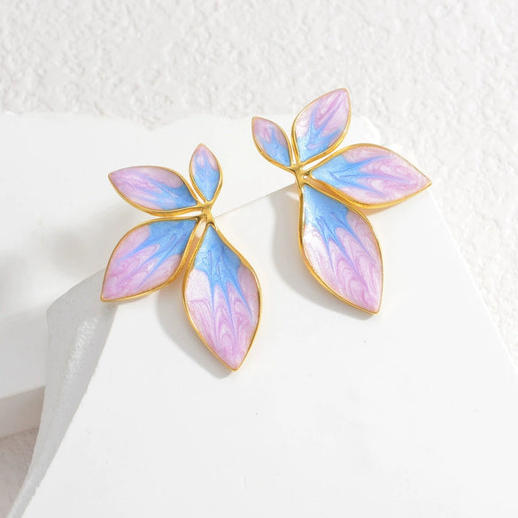 Wholesale Earrings Stainless Steel Dripping Oil Flowers Style For Ladies