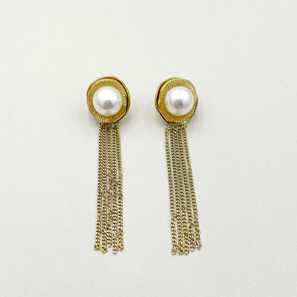 Wholesale Earrings Stainless Steel French Retro Light Luxury Pearl Tassel Geometric Electroplated