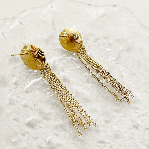 Wholesale Earrings Stainless Steel French Retro Light Luxury Pearl Tassel Geometric Electroplated