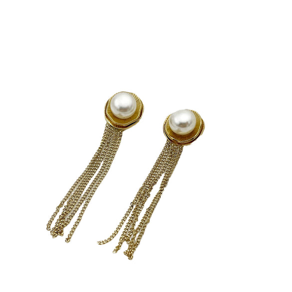 Wholesale Earrings Stainless Steel French Retro Light Luxury Pearl Tassel Geometric Electroplated