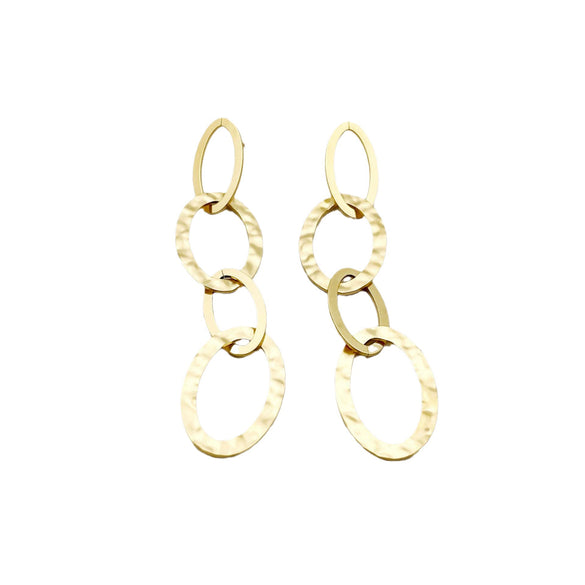 Wholesale Earrings Stainless Steel French Retro Oval Stitching Tassel 14K Gold Plated