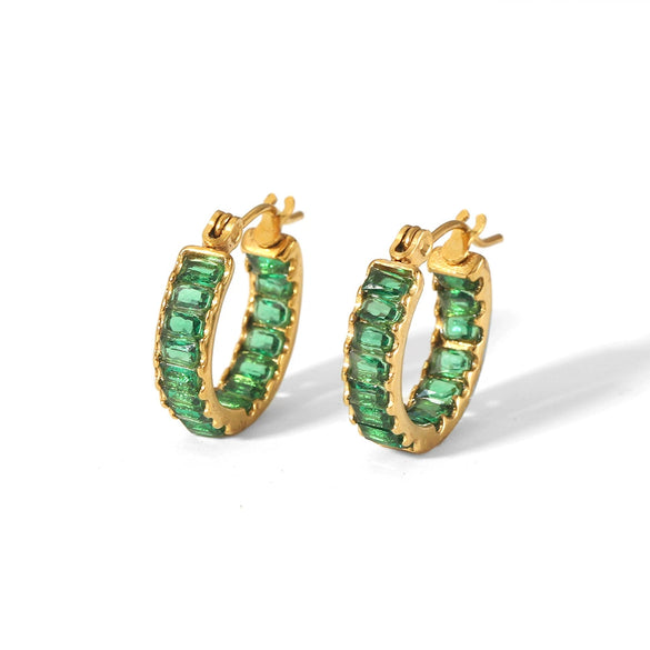 Wholesale Earrings Stainless Steel French Retro Style Geometric Ushape Inlaid Zircon Electroplated For Women