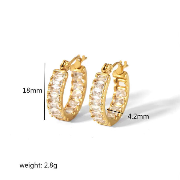 Wholesale Earrings Stainless Steel French Retro Style Geometric Ushape Inlaid Zircon Electroplated For Women