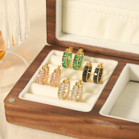 Wholesale Earrings Stainless Steel French Retro Style Geometric Ushape Inlaid Zircon Electroplated For Women