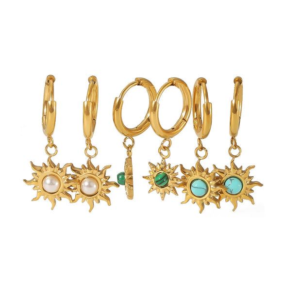 Wholesale Earrings Stainless Steel French Retro Style Inlaid Natural Stone Electroplated For Women