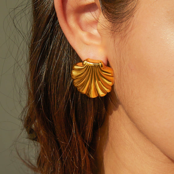 Wholesale Earrings Stainless Steel Geometric Antique Fan Shell Electroplated Original Design