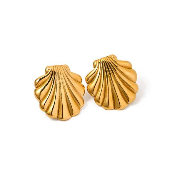 Wholesale Earrings Stainless Steel Geometric Antique Fan Shell Electroplated Original Design