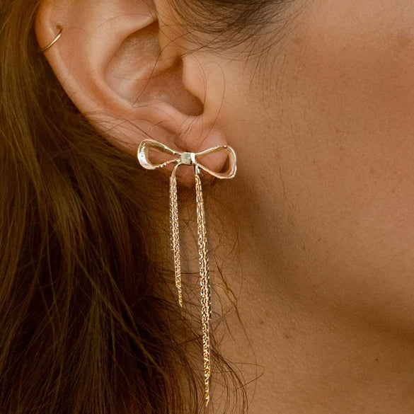 Wholesale Earrings Stainless Steel Geometric Bow Tassel Electroplated Jewelry For Women