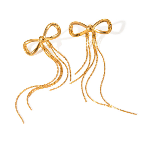 Wholesale Earrings Stainless Steel Geometric Bow Tassel Electroplated Jewelry For Women