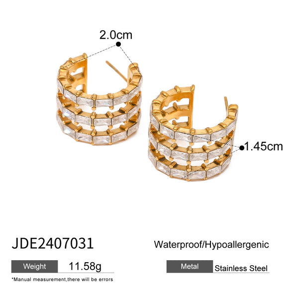 Wholesale Earrings Stainless Steel Geometric Cshaped Electroplated Zircon