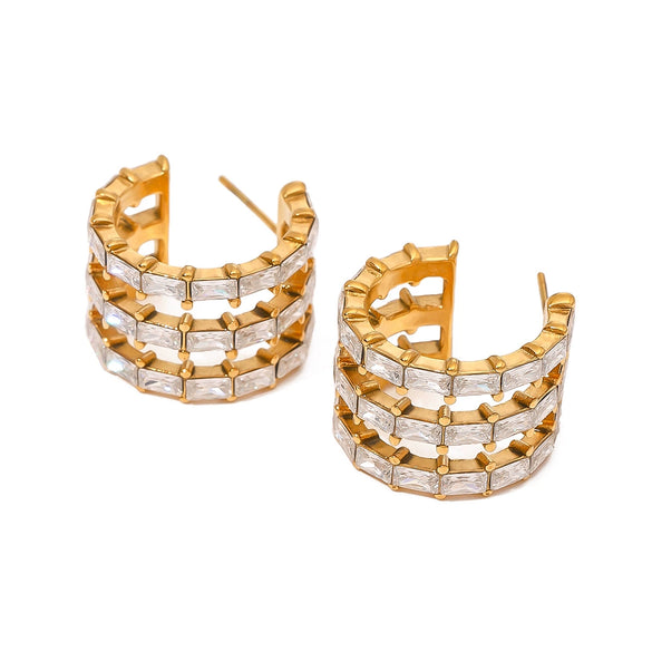 Wholesale Earrings Stainless Steel Geometric Cshaped Electroplated Zircon