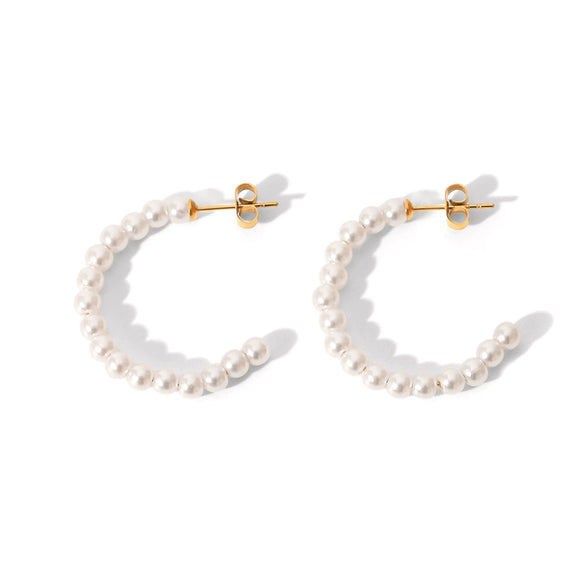 Wholesale Earrings Stainless Steel Geometric Cshaped Imitation Pearl Set With Pearls Vacuum Plated For Women