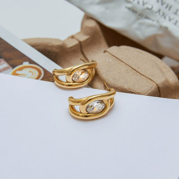 Wholesale Earrings Stainless Steel Geometric Cshaped Zircon Electroplated Light Luxury Design For Women