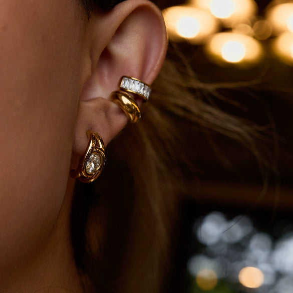 Wholesale Earrings Stainless Steel Geometric Cshaped Zircon Electroplated Light Luxury Design For Women