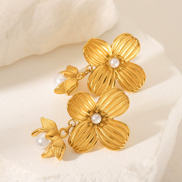 Wholesale Earrings Stainless Steel Geometric Flower Electroplated For Women