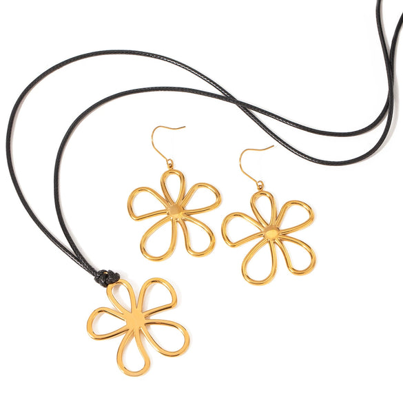 Wholesale Earrings Stainless Steel Geometric Flower Electroplated French Retro Classic Style