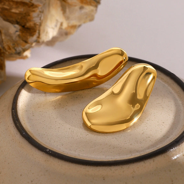 Wholesale Earrings Stainless Steel Geometric French Retro Asymmetric Bump Hammer Electroplated