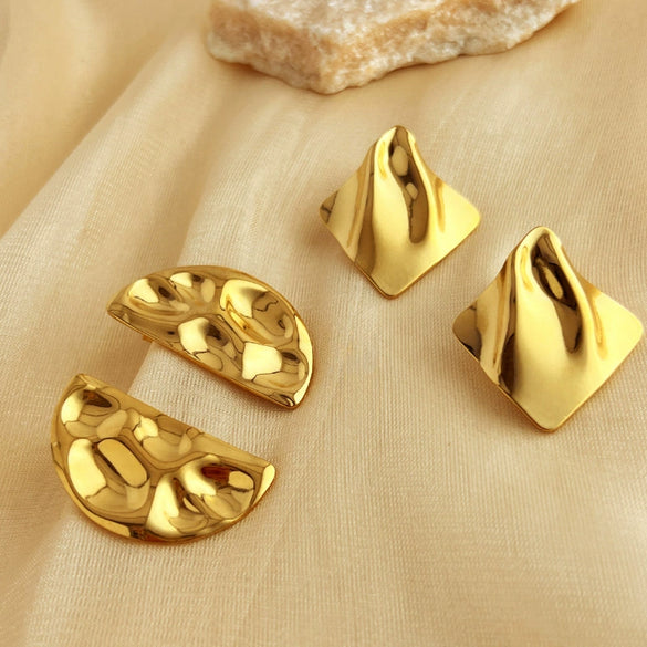 Wholesale Earrings Stainless Steel Geometric Heart Shape Hammer Pattern Electroplated For Women And Couple Style