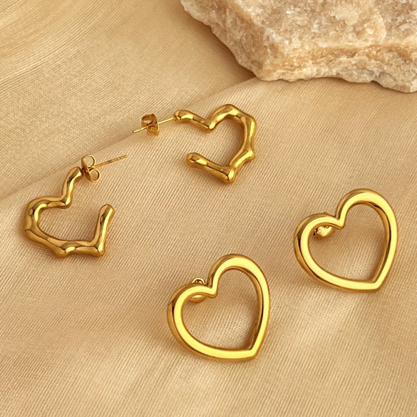 Wholesale Earrings Stainless Steel Geometric Heart Shaped Electroplated