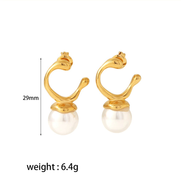 Wholesale Earrings Stainless Steel Geometric Inlaid Pearl Asymmetrical Electroplated For Women Light Luxury Style