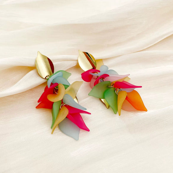 Wholesale Earrings Stainless Steel Geometric Irregular Petal Tassel Flower Acrylic Electroplating For Women