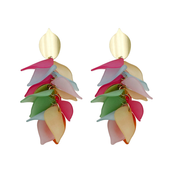 Wholesale Earrings Stainless Steel Geometric Irregular Petal Tassel Flower Acrylic Electroplating For Women