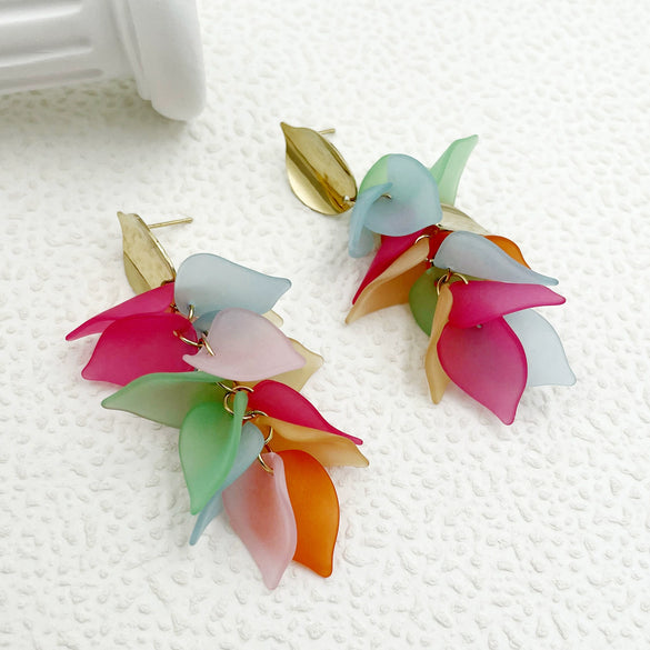 Wholesale Earrings Stainless Steel Geometric Irregular Petal Tassel Flower Acrylic Electroplating For Women
