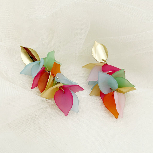 Wholesale Earrings Stainless Steel Geometric Irregular Petal Tassel Flower Acrylic Electroplating For Women