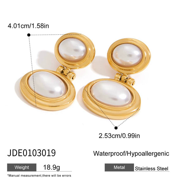 Wholesale Earrings Stainless Steel Geometric Pearl Electroplated Niche Design Light Luxury