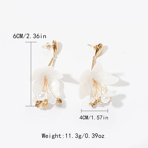 Wholesale Earrings Stainless Steel Geometric Pearl Tassel Retro Style