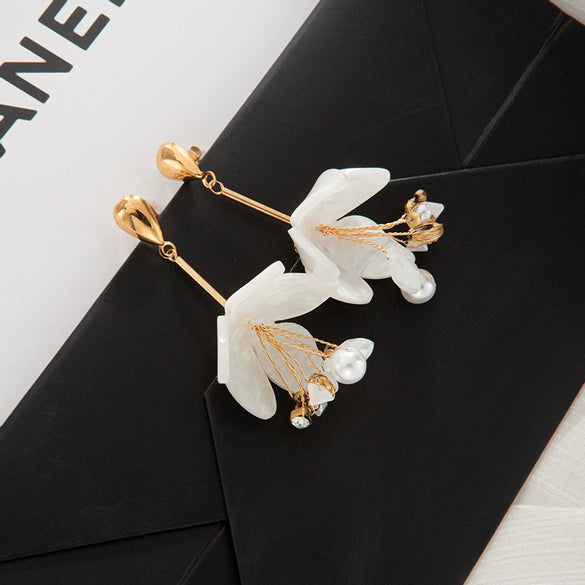 Wholesale Earrings Stainless Steel Geometric Pearl Tassel Retro Style