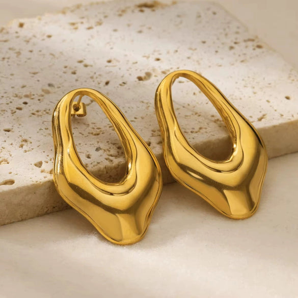 Wholesale Earrings Stainless Steel Geometric Retro Glossy Exaggerated Gold Electroplated