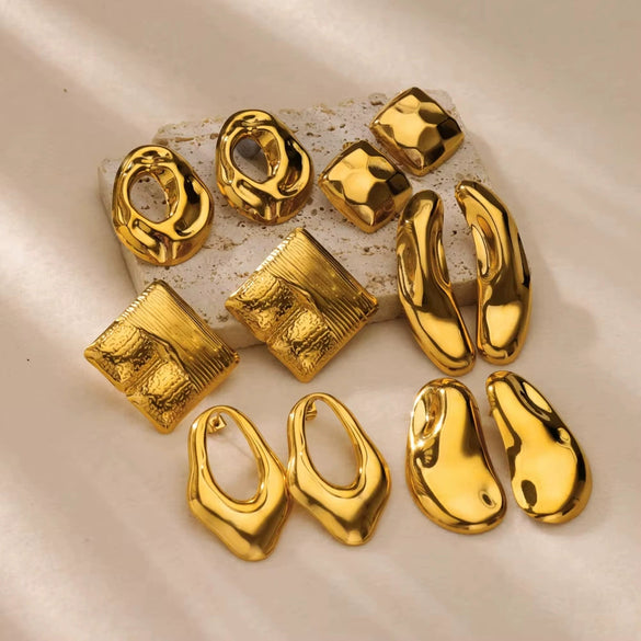 Wholesale Earrings Stainless Steel Geometric Retro Glossy Exaggerated Gold Electroplated