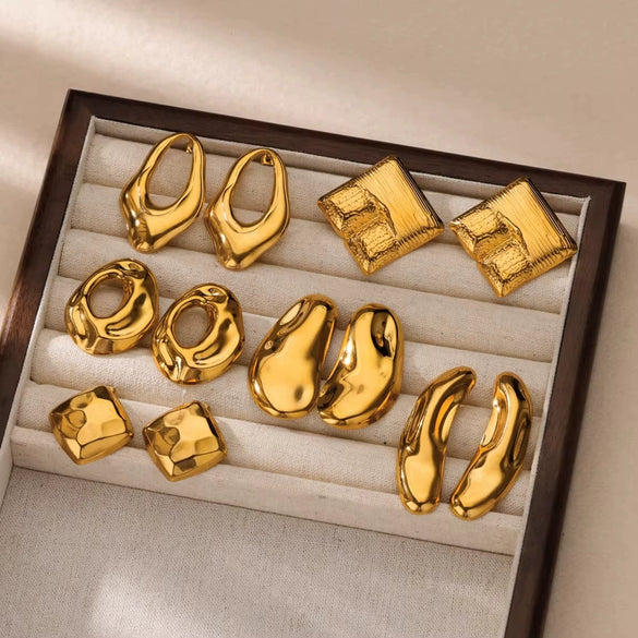 Wholesale Earrings Stainless Steel Geometric Retro Glossy Exaggerated Gold Electroplated