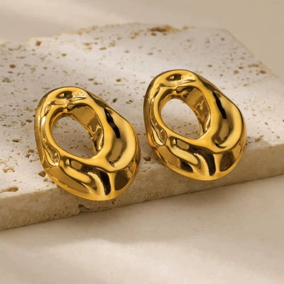 Wholesale Earrings Stainless Steel Geometric Retro Glossy Exaggerated Gold Electroplated