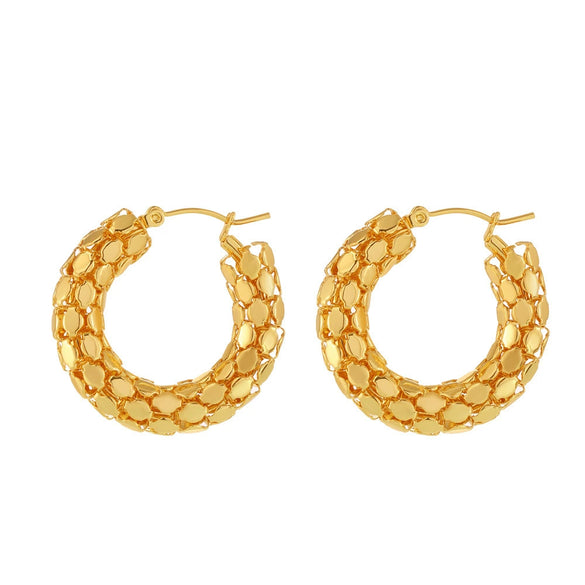 Wholesale Earrings Stainless Steel Geometric Round Hollow With Sequins 18K Gold Plated Stitching Ushaped