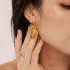 Wholesale Earrings Stainless Steel Geometric Round Hollow With Sequins 18K Gold Plated Stitching Ushaped