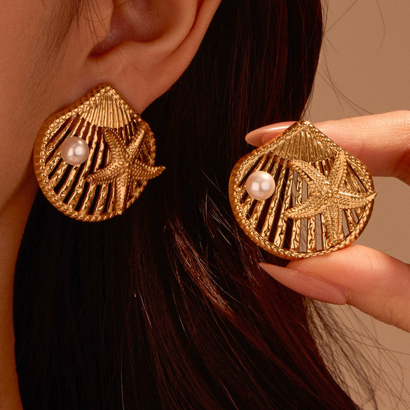 Wholesale Earrings Stainless Steel Geometric Starfish Electroplated For Women
