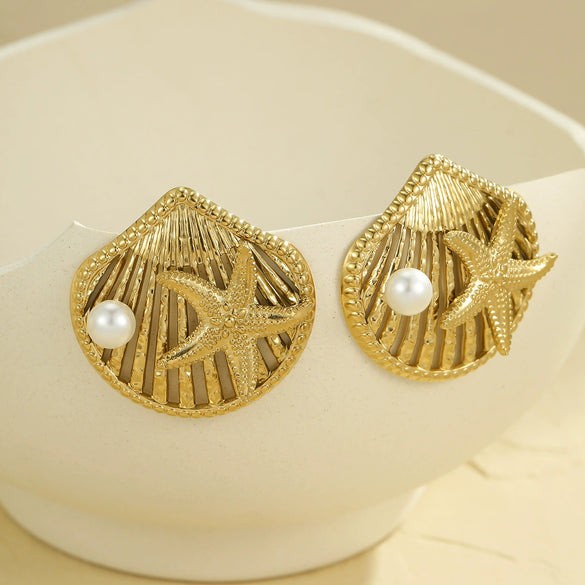 Wholesale Earrings Stainless Steel Geometric Starfish Electroplated For Women