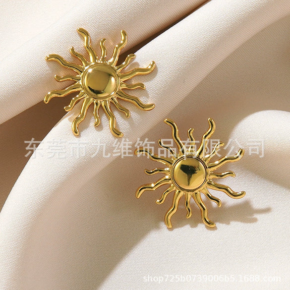 Wholesale Earrings Stainless Steel Geometric Sunflower Retro Classic Polishing