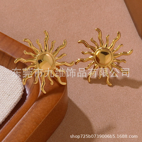 Wholesale Earrings Stainless Steel Geometric Sunflower Retro Classic Polishing