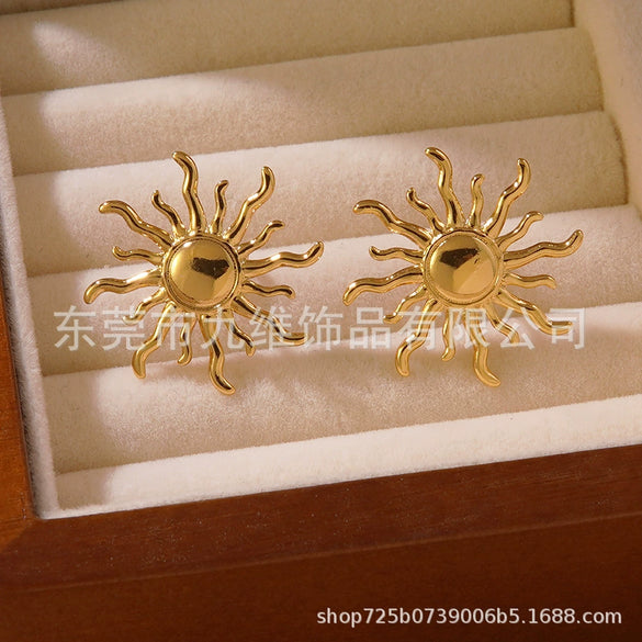 Wholesale Earrings Stainless Steel Geometric Sunflower Retro Classic Polishing