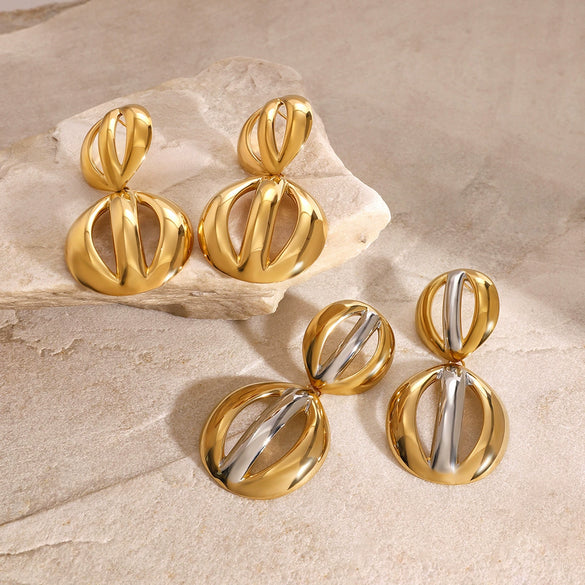 Wholesale Earrings Stainless Steel Geometric Vintage Antique Electroplating Round Hollow