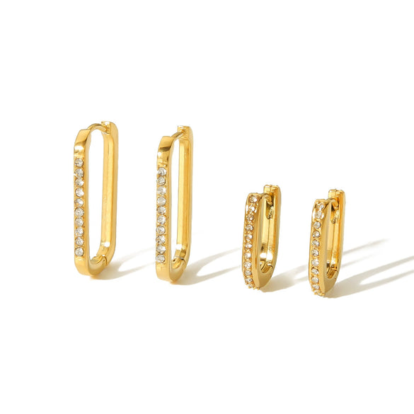 Wholesale Earrings Stainless Steel Geometric Zircon 18K Gold Plated Light Luxury Design For Women